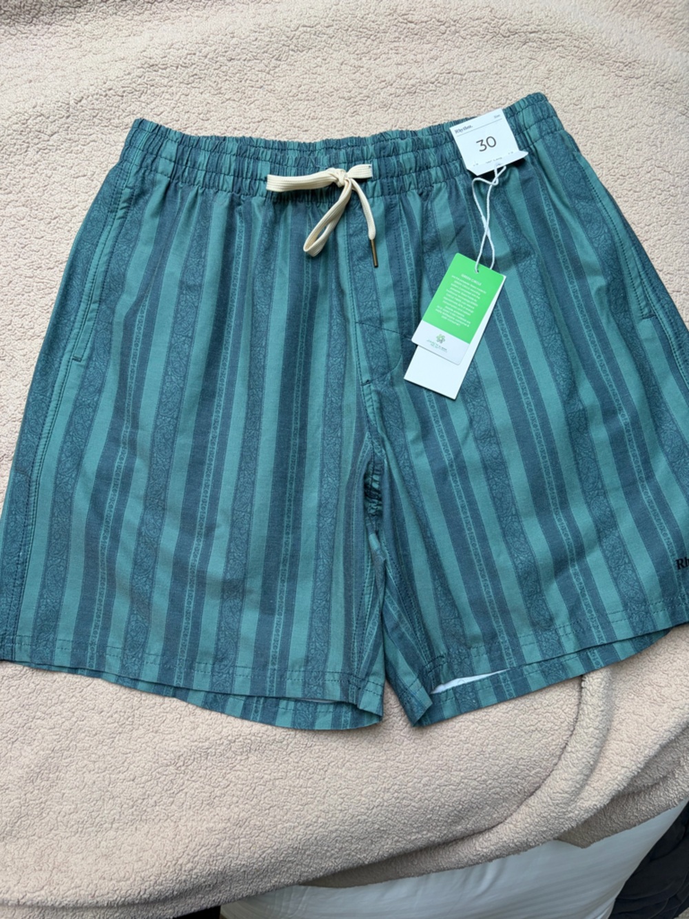Rhythm Men's Green Striped Bathing Suit Shorts, size 30